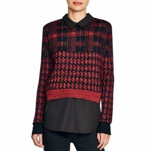 French Connection Red Black Plaid Layered Sweater
